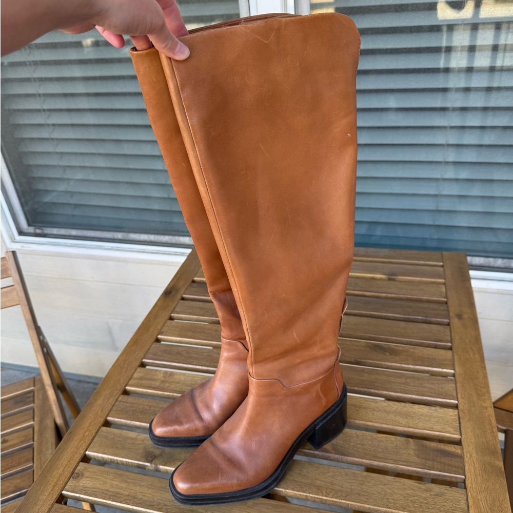 Tan Leather Knee-High Boots